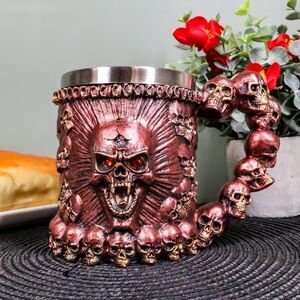 Ossuary Metallic Red Protruding Skull With Bloodshot Eyes Drink Mug 12oz